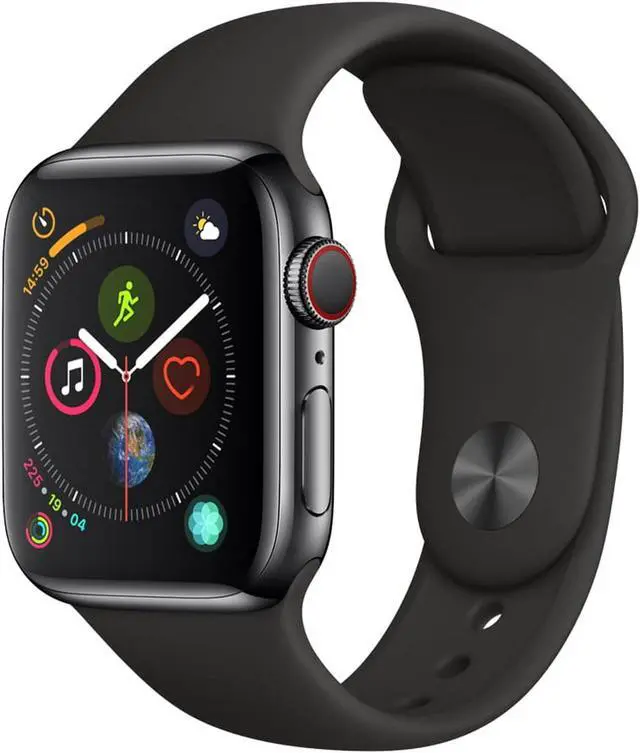 Alt view image 3 of 3 - Apple Watch 44MM Series 4 GPS & Cellular Black Stainless Steel Black Sport Band-Refurbished Very Good