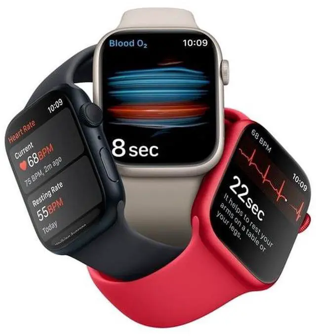 Alt view image 4 of 5 - Apple Watch Series 8 (GPS 45MM) - Starlight Aluminum Case with White Sport Band-Refurbished Very Good