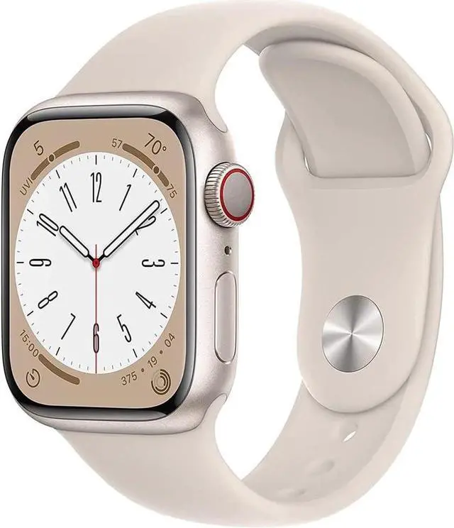 Alt view image 2 of 5 - Apple Watch Series 8 (GPS 45MM) - Starlight Aluminum Case with White Sport Band-Refurbished Very Good