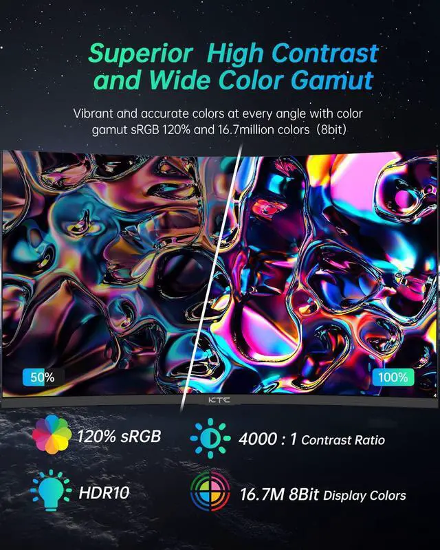 Alt view image 4 of 7 - KTC 27 2K 165Hz, 144Hz Gaming Monitor 1440P Curved Monitor 1500R 1ms, FreeSync Premium/G-Sync, DisplayPort/HDMI/USB, Vesa/Wall Mount Computer Monitor, Desktop PC Monitor, Ultrawide