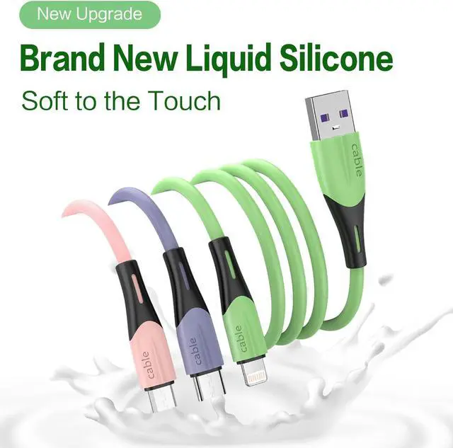 Alt view image 6 of 7 - Multi Charging Cable 2Pack 3FT, 3 in 1 5A Multiple USB Fast Charger Cable Adapter Lightning/Type C/Micro USB Port, Compatible with iPhone 14 13/Samsung Galaxy/Pixel/LG/Tablets and More