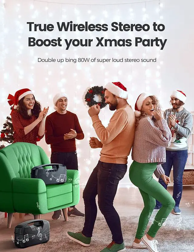 Alt view image 5 of 6 - IPX7 Waterproof Bluetooth Speaker, 40W(60 Peak) Portable Wireless Speakers with Subwoofer, 32H Playtime, Stereo Loud Sound, Deep Bass, Bluetooth 5.0 with Handle for Pool, Beach, Outdoor, Gifts