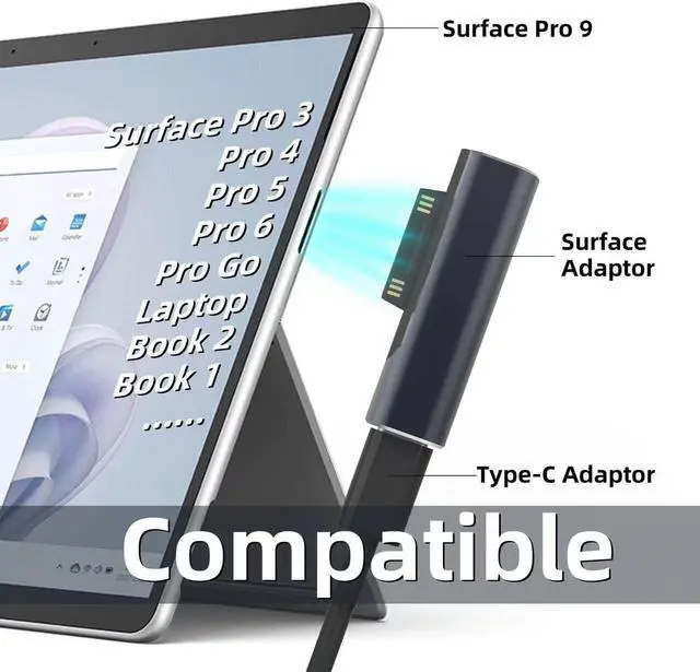 Alt view image 3 of 6 - Surface Connector to USB-C Charging Adapter DC15V 102W Type C Female to Surface Male for  Pro7/6/5/4 Surface Laptop 3/2/1 Surface Go Surface Book
