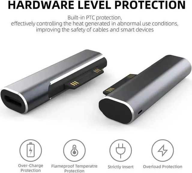 Alt view image 4 of 6 - Surface Connector to USB-C Charging Adapter DC15V 102W Type C Female to Surface Male for  Pro7/6/5/4 Surface Laptop 3/2/1 Surface Go Surface Book