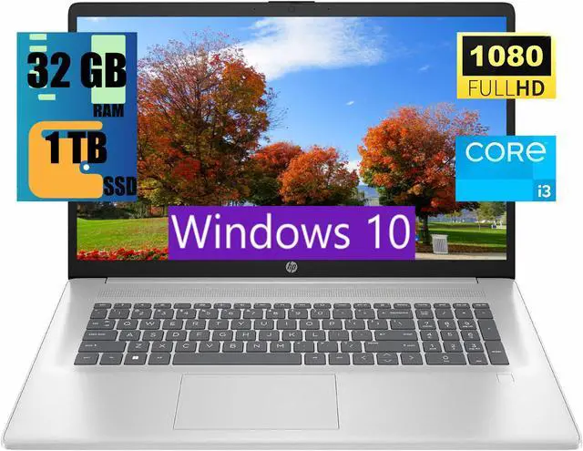 Main image of HP 17 Laptop, 17.3" FHD (1920 x 1080) Display, Intel Core i3-N305 8 Cores Processor, Intel UHD Graphics, 32GB DDR4  1TB PCIe SSD, Webcam, HDMI, Fingerprint Reader, Wi-Fi 6, Windows 10