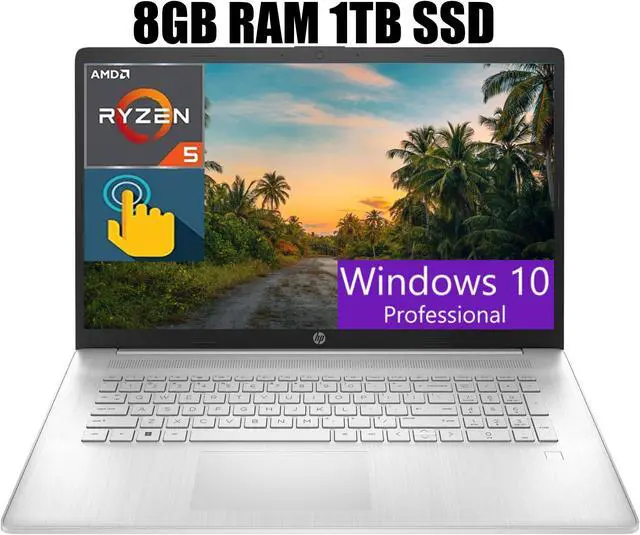 Main image of HP 17z Laptop, 17.3" HD+ Touchscreen, AMD Ryzen 5 5625U 6 cores Processor, AMD Radeon Graphics, 8GB DDR4  1TB PCIe SSD, HDMI, Webcam, Fingerprint Reader, Wi-Fi 6, Windows 10 Pro