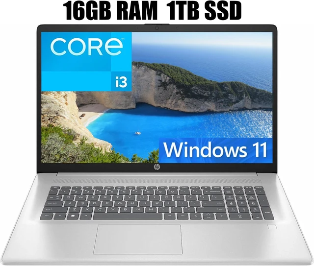 Main image of HP 17 Laptop, 17.3" FHD (1920 x 1080) Display, Intel Core i3-N305 8 Cores Processor, Intel UHD Graphics, 16GB DDR4 1TB PCIe SSD, Webcam, HDMI, Fingerprint Reader, Wi-Fi 6, Windows 11H