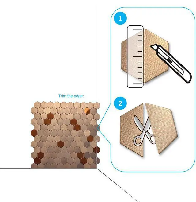 Alt view image 5 of 7 - Peel and Stick Backsplash Moasic Metal Tile Rose Gold Hexagonal 3D Relief 6 Tiles