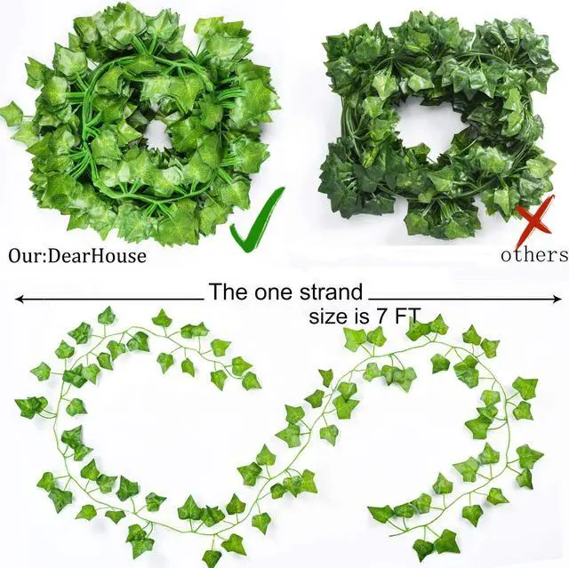 Alt view image 6 of 7 - 12 Pack 98 Feet Fake Ivy Leaves Artificial Ivy Garland Greenery Garlands Hanging Plant Vine for Wedding Wall Party Room Astethic Stuff Decor