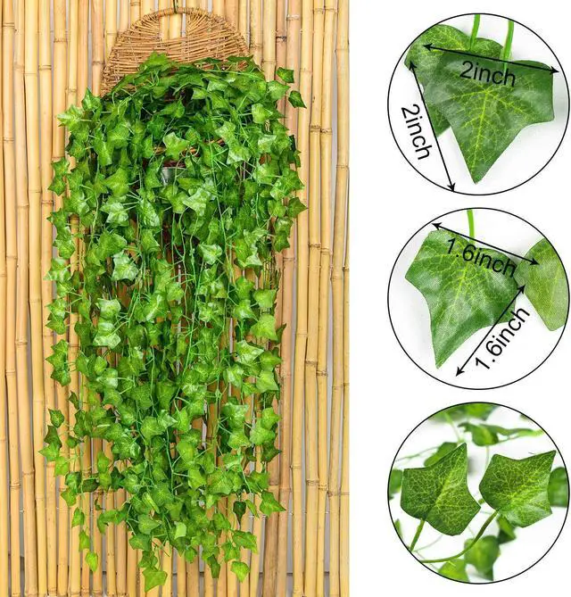 Alt view image 4 of 7 - 12 Pack 98 Feet Fake Ivy Leaves Artificial Ivy Garland Greenery Garlands Hanging Plant Vine for Wedding Wall Party Room Astethic Stuff Decor