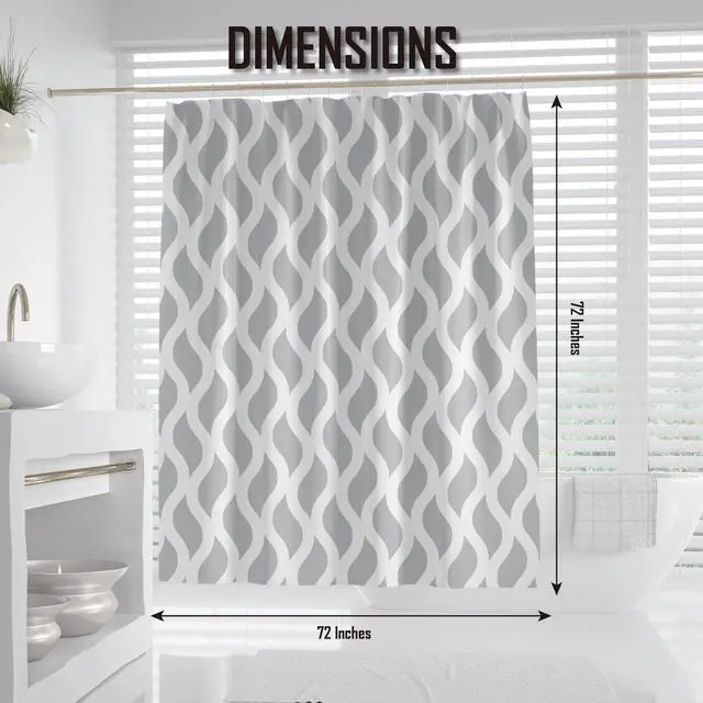Alt view image 3 of 7 - Sinsoledad Grey and White Shower Curtain Normcore Style Waterproof Design and Polyester Quick-Drying Nordic Farmhouse Dorm Bathroom Curtains Set Including Shower Curtain Rings 72 x 72 Inches