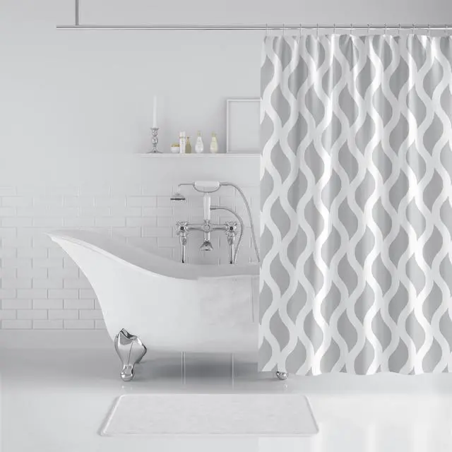 Alt view image 5 of 7 - Sinsoledad Grey and White Shower Curtain Normcore Style Waterproof Design and Polyester Quick-Drying Nordic Farmhouse Dorm Bathroom Curtains Set Including Shower Curtain Rings 72 x 72 Inches