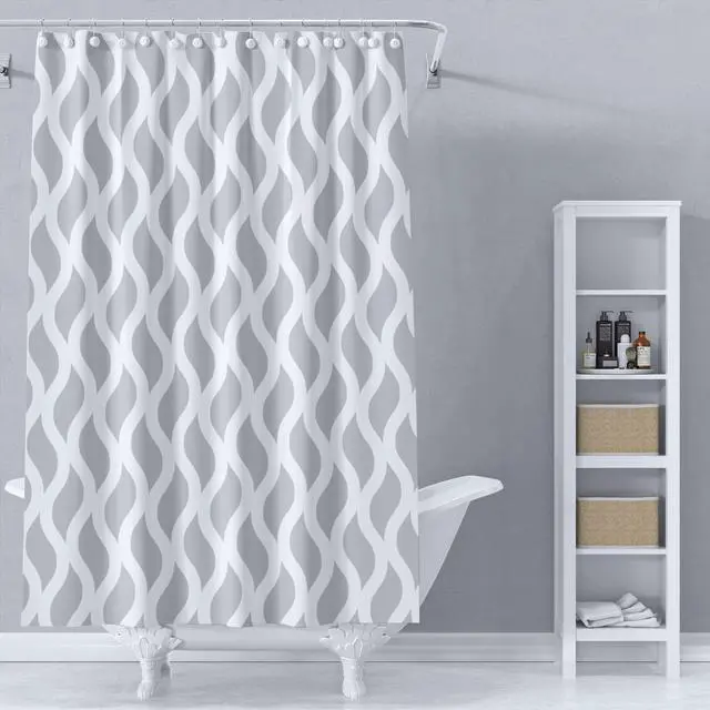 Alt view image 6 of 7 - Sinsoledad Grey and White Shower Curtain Normcore Style Waterproof Design and Polyester Quick-Drying Nordic Farmhouse Dorm Bathroom Curtains Set Including Shower Curtain Rings 72 x 72 Inches