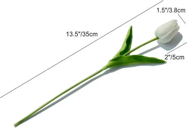 Alt view image 2 of 7 - 12 Pcs White Artificial Tulip Flowers, Silk Fake Flowers 13" for Mother's Day, Easter, Valentines Day Gifts in Bulk, Home, Kitchen, Wedding Decorations
