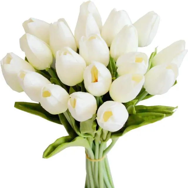 Main image of 12 Pcs White Artificial Tulip Flowers, Silk Fake Flowers 13" for Mother's Day, Easter, Valentines Day Gifts in Bulk, Home, Kitchen, Wedding Decorations
