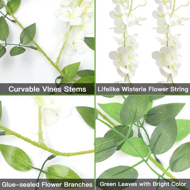 Alt view image 2 of 7 - SINSOLEDAD 5pcs Wisteria Artificial Flowers Garland, Fake Wisteria Vine Kit, Hanging Flower for House Outdoor Garden Ceremony Outside Wedding Arch Floral Decor, Xmas Decor,