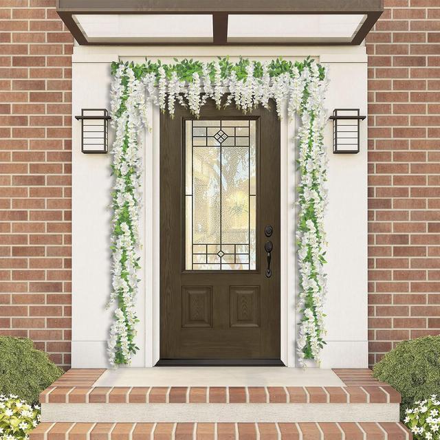 Alt view image 6 of 7 - SINSOLEDAD 5pcs Wisteria Artificial Flowers Garland, Fake Wisteria Vine Kit, Hanging Flower for House Outdoor Garden Ceremony Outside Wedding Arch Floral Decor, Xmas Decor,