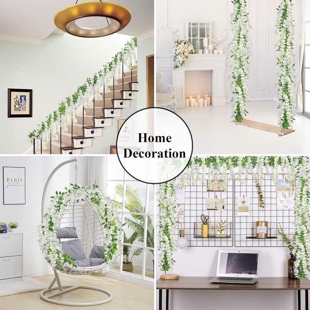 Alt view image 4 of 7 - SINSOLEDAD 5pcs Wisteria Artificial Flowers Garland, Fake Wisteria Vine Kit, Hanging Flower for House Outdoor Garden Ceremony Outside Wedding Arch Floral Decor, Xmas Decor,