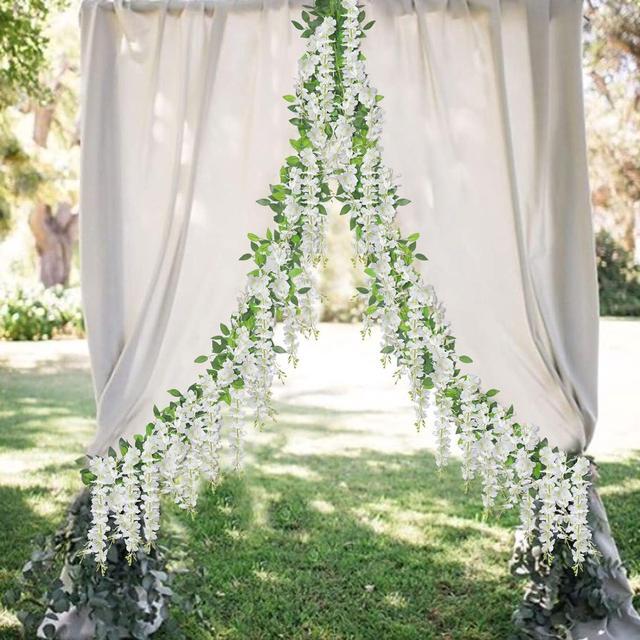 Alt view image 7 of 7 - SINSOLEDAD 5pcs Wisteria Artificial Flowers Garland, Fake Wisteria Vine Kit, Hanging Flower for House Outdoor Garden Ceremony Outside Wedding Arch Floral Decor, Xmas Decor,