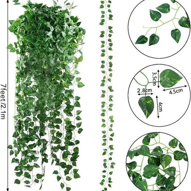 Alt view image 4 of 6 - Sinsoledad 12pcs, Artificial Grape Vines Leaf, Green Leaves Plants Hanging Vine For Home Garden Wall Decor Greenery Wedding Party Outdoor Decoration