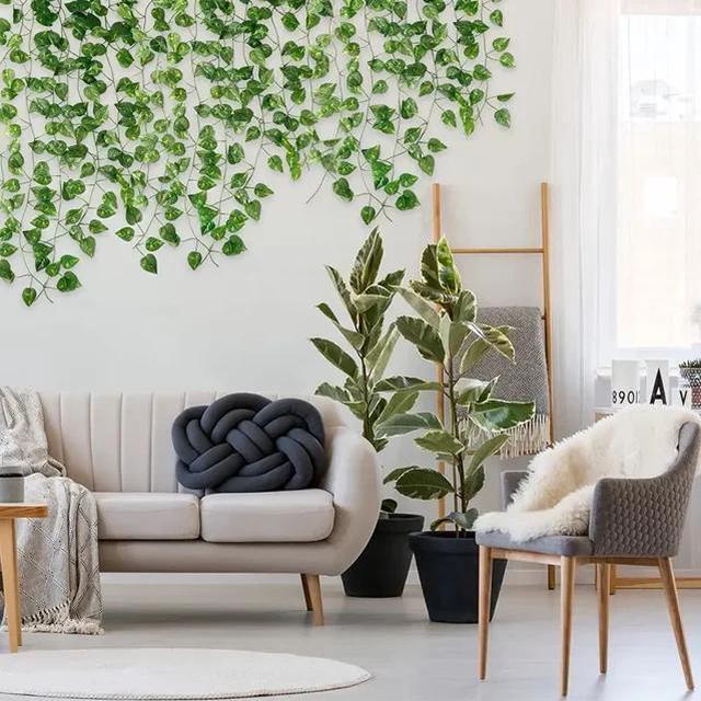 Alt view image 2 of 6 - Sinsoledad 12pcs, Artificial Grape Vines Leaf, Green Leaves Plants Hanging Vine For Home Garden Wall Decor Greenery Wedding Party Outdoor Decoration