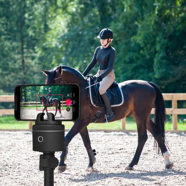 Alt view image 7 of 7 - Pivo Pod Auto Face Tracking Phone Holder, 360° Rotation, 6 Speed, Content Creator Essentials for Fitness Tracker, Live Streaming, Horse riding with Remote Control, Smart Mount, Travel Case, and Tripod
