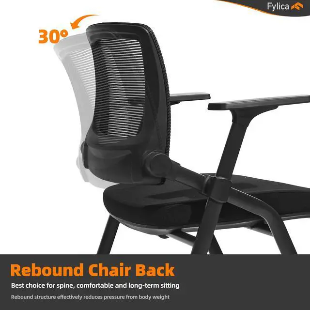 Alt view image 3 of 7 - FYLICA  [2 in 1] Stackable Conference Room Chairs with Wheels, Ergonomic Mesh Back slidable Arms for Church Meeting, Conference, Reception, Training Room & Home Office Desk Folding Chairs