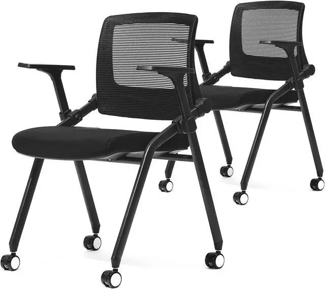 Alt view image 2 of 7 - FYLICA  [2 in 1] Stackable Conference Room Chairs with Wheels, Ergonomic Mesh Back slidable Arms for Church Meeting, Conference, Reception, Training Room & Home Office Desk Folding Chairs
