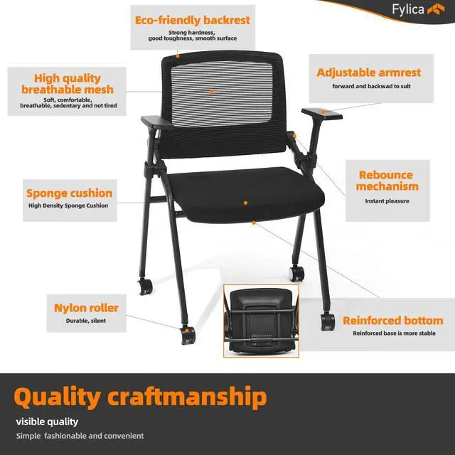 Alt view image 7 of 7 - FYLICA  [2 in 1] Stackable Conference Room Chairs with Wheels, Ergonomic Mesh Back slidable Arms for Church Meeting, Conference, Reception, Training Room & Home Office Desk Folding Chairs