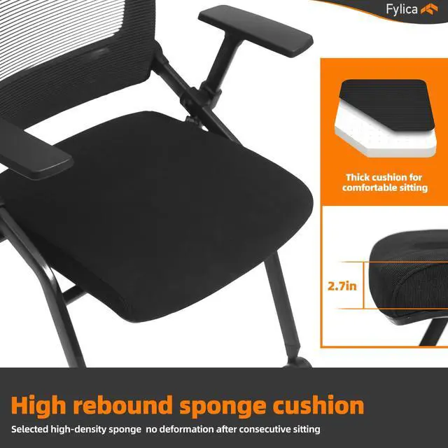 Alt view image 5 of 7 - FYLICA  [2 in 1] Stackable Conference Room Chairs with Wheels, Ergonomic Mesh Back slidable Arms for Church Meeting, Conference, Reception, Training Room & Home Office Desk Folding Chairs