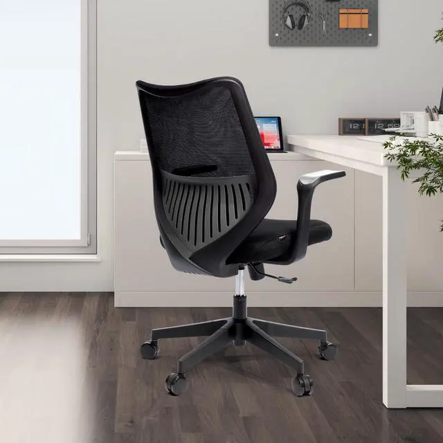 Alt view image 2 of 7 - LEBBAGE Ergonomic Office Chair, Comfy Swivel Mesh Chair Movable Cushion Lumbar Computer Chair Rolling Task Chair Support Fixed Armrests and PU Wheels Tilting & Height Adjustment Desk Chair BLACK