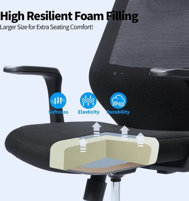 Alt view image 6 of 7 - LEBBAGE Ergonomic Office Chair, Comfy Swivel Mesh Chair Movable Cushion Lumbar Computer Chair Rolling Task Chair Support Fixed Armrests and PU Wheels Tilting & Height Adjustment Desk Chair BLACK