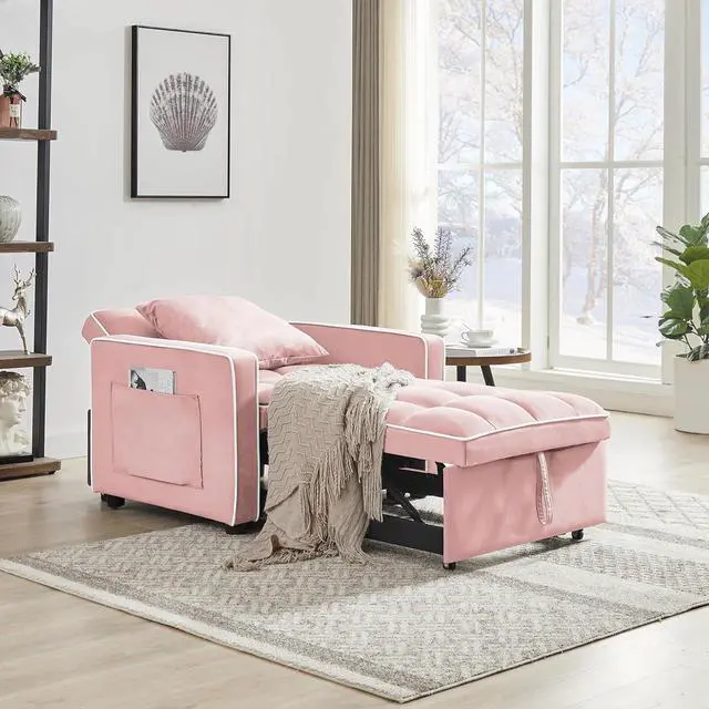 Main image of CHAYOU 3-in-1 Chair Bed, Folding Convertible Chair Sofa Bed with Adjustable Backrest, Pull Out Sleeper Chair Bed, Modern Velvet Chair Bed (Pink)