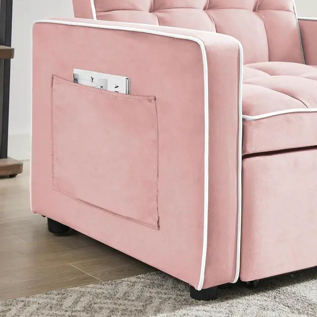 Alt view image 7 of 7 - CHAYOU 3-in-1 Chair Bed, Folding Convertible Chair Sofa Bed with Adjustable Backrest, Pull Out Sleeper Chair Bed, Modern Velvet Chair Bed (Pink)