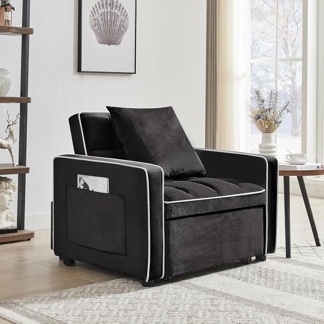 Alt view image 7 of 7 - CHAYOU 3-in-1 Chair Bed, Folding Convertible Chair Sofa Bed with Adjustable Backrest, Pull Out Sleeper Chair Bed, Modern Velvet Chair Bed (Black)