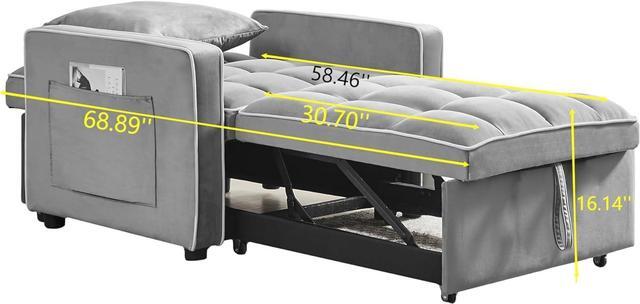 Alt view image 4 of 7 - CHAYOU 3-in-1 Chair Bed, Folding Convertible Chair Sofa Bed with Adjustable Backrest, Pull Out Sleeper Chair Bed, Modern Velvet Chair Bed (Grey)