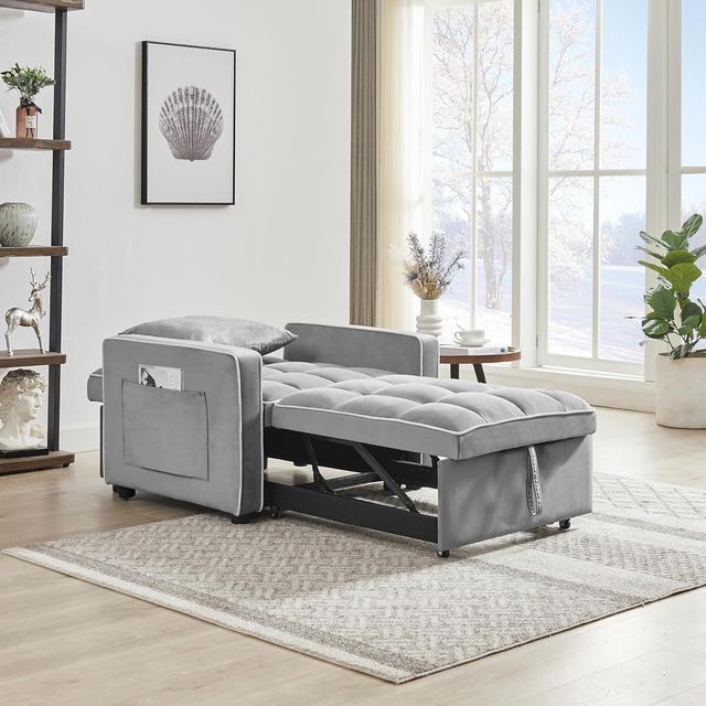 Alt view image 3 of 7 - CHAYOU 3-in-1 Chair Bed, Folding Convertible Chair Sofa Bed with Adjustable Backrest, Pull Out Sleeper Chair Bed, Modern Velvet Chair Bed (Grey)