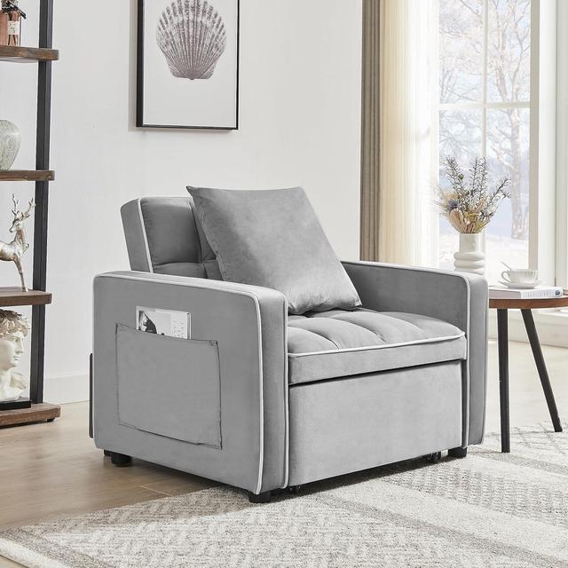 Alt view image 7 of 7 - CHAYOU 3-in-1 Chair Bed, Folding Convertible Chair Sofa Bed with Adjustable Backrest, Pull Out Sleeper Chair Bed, Modern Velvet Chair Bed (Grey)