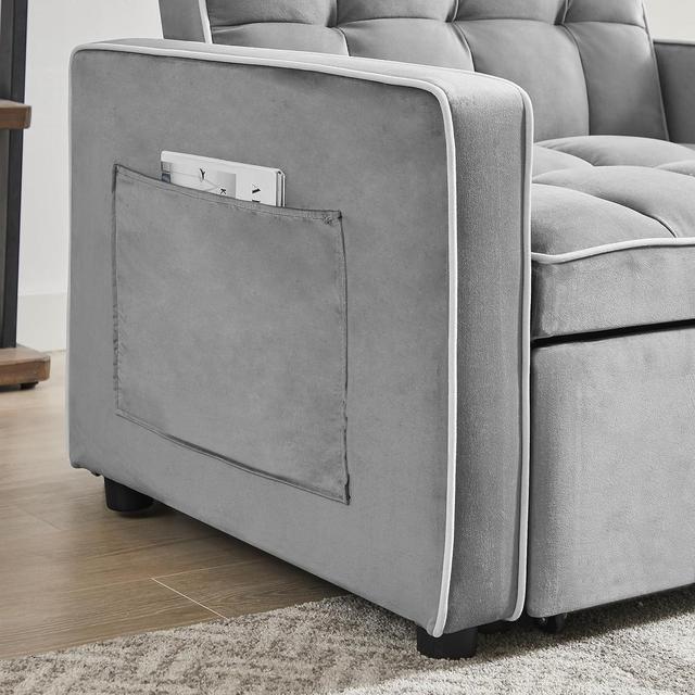 Alt view image 6 of 7 - CHAYOU 3-in-1 Chair Bed, Folding Convertible Chair Sofa Bed with Adjustable Backrest, Pull Out Sleeper Chair Bed, Modern Velvet Chair Bed (Grey)