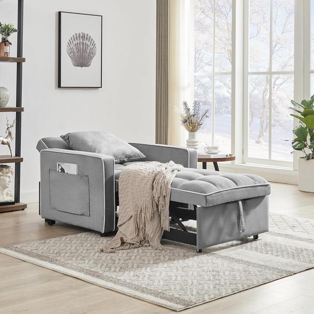 Alt view image 5 of 7 - CHAYOU 3-in-1 Chair Bed, Folding Convertible Chair Sofa Bed with Adjustable Backrest, Pull Out Sleeper Chair Bed, Modern Velvet Chair Bed (Grey)