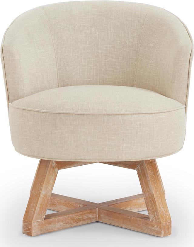 Alt view image 4 of 6 - CHAYOU Swivel chair with cross-shaped wooden base,Lounge chair with solid wood legs, 360°freely Swivel chair , Classic linen Fabric for living room, bedroom, office, dresser -Beige