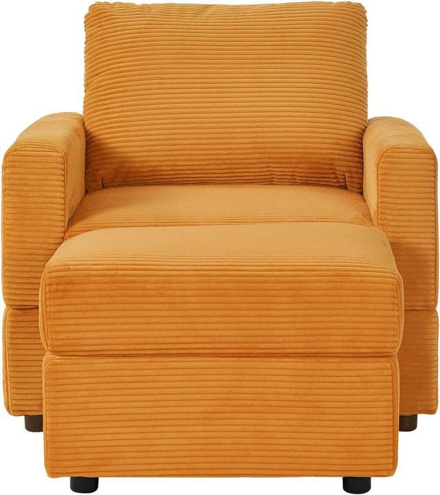 Alt view image 5 of 7 - CHAYOU Classic Corduroy Chaise Lounge, Comfy Sofa Chaise Couch Chair, Upholstered Accent Chair with Ottoman for Living Room - Yellow