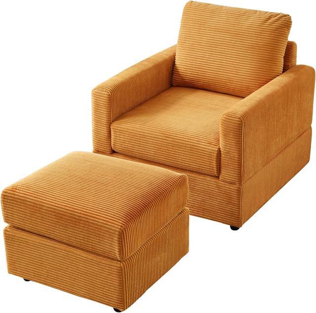 Alt view image 3 of 7 - CHAYOU Classic Corduroy Chaise Lounge, Comfy Sofa Chaise Couch Chair, Upholstered Accent Chair with Ottoman for Living Room - Yellow