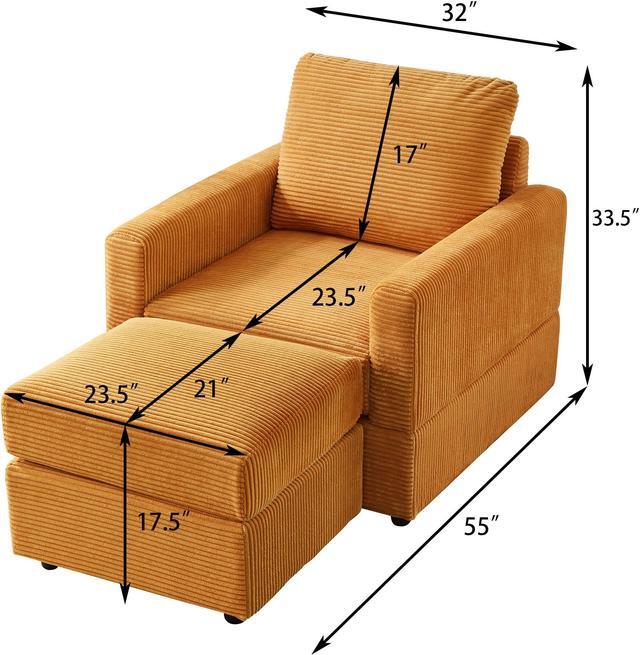 Alt view image 2 of 7 - CHAYOU Classic Corduroy Chaise Lounge, Comfy Sofa Chaise Couch Chair, Upholstered Accent Chair with Ottoman for Living Room - Yellow
