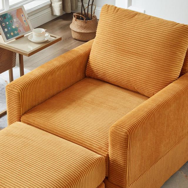 Alt view image 6 of 7 - CHAYOU Classic Corduroy Chaise Lounge, Comfy Sofa Chaise Couch Chair, Upholstered Accent Chair with Ottoman for Living Room - Yellow