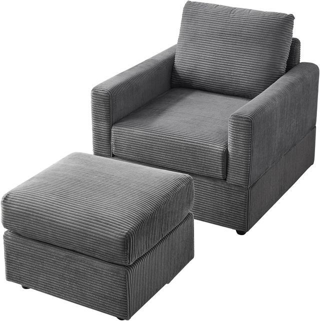Alt view image 3 of 7 - CHAYOU Classic Corduroy Chaise Lounge, Comfy Sofa Chaise Couch Chair, Upholstered Accent Chair with Ottoman for Living Room -GREY