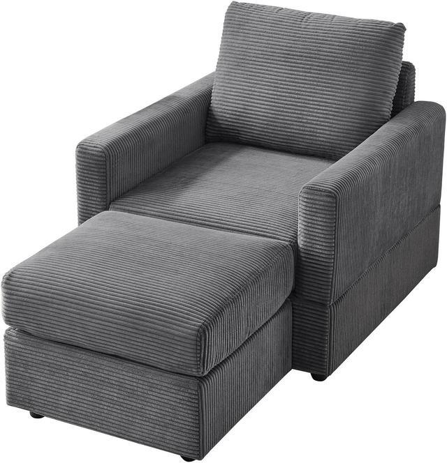 Alt view image 4 of 7 - CHAYOU Classic Corduroy Chaise Lounge, Comfy Sofa Chaise Couch Chair, Upholstered Accent Chair with Ottoman for Living Room -GREY