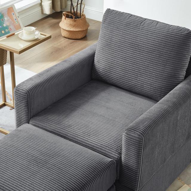 Alt view image 6 of 7 - CHAYOU Classic Corduroy Chaise Lounge, Comfy Sofa Chaise Couch Chair, Upholstered Accent Chair with Ottoman for Living Room -GREY
