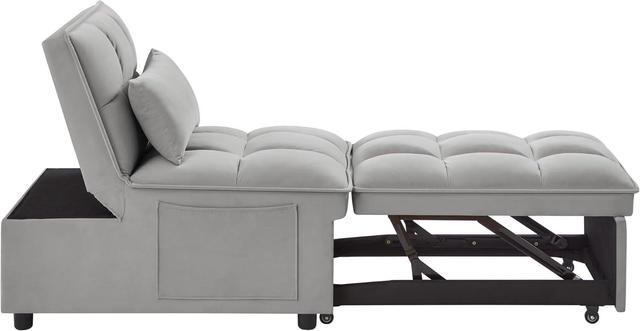 Alt view image 6 of 7 - CHAYOU Sleeper Chair Bed, 4-in-1 Folding Convertible Chair Sofa Bed with Adjustable Backrest, Pull Out Sleeper Chair Bed with Storage Pockets, Modern Velvet Chaise Lounge (Grey)