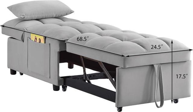 Alt view image 3 of 7 - CHAYOU Sleeper Chair Bed, 4-in-1 Folding Convertible Chair Sofa Bed with Adjustable Backrest, Pull Out Sleeper Chair Bed with Storage Pockets, Modern Velvet Chaise Lounge (Grey)